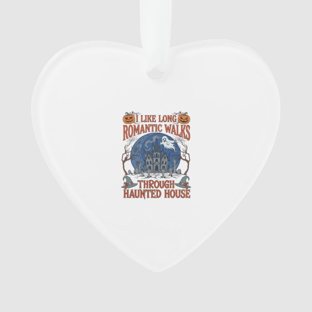 Romantic Walks Through Haunted House Ghost Pumpkin Ornament (Front)