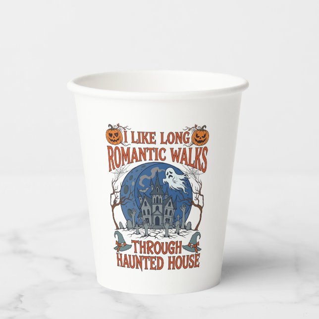 Romantic Walks Through Haunted House Ghost Pumpkin Paper Cups (Front)