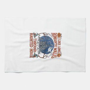 Romantic Walks Through Haunted House Ghost Pumpkin Tea Towel