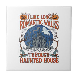 Romantic Walks Through Haunted House Ghost Pumpkin Tile