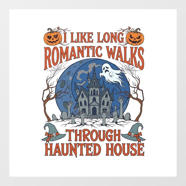 Romantic Walks Through Haunted House Ghost Pumpkin Window Cling (Sheet)