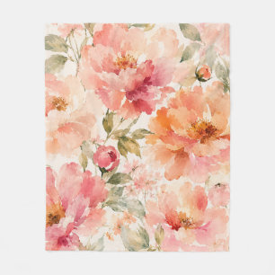Romantic Warm Summer Watercolor Blossoms Fleece Blanket