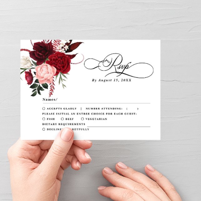 Romantic Water colour Burgundy Floral Wedding  RSV RSVP Card (Creator Uploaded)