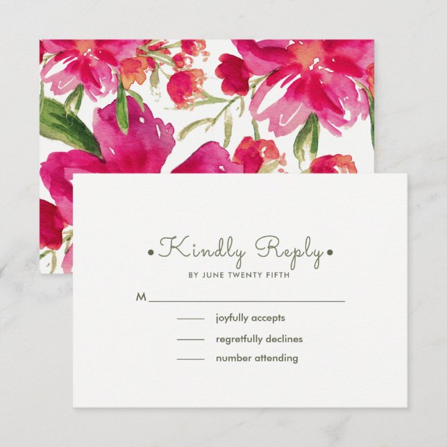 Romantic Watercol Floral Wedding RSVP Cards (Front/Back)