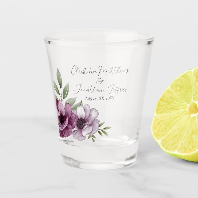 Romantic Watercolor Anemones Shot Glass (Front)