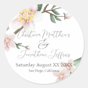 Romantic Watercolor Apple Blossoms Classic Round Sticker