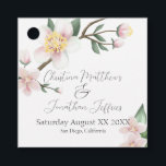 Romantic Watercolor Apple Blossoms Favour Tags<br><div class="desc">These romantic wedding favour tags feature a beautiful floral theme. The background is a simple and elegant white with watercolor apple blossoms. A branch of blossoms is placed across the top,  and two pink flowers are placed in the bottom right,  framing the text in the middle.</div>