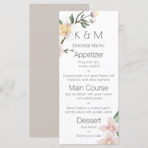 Romantic Watercolor Apple Blossoms Wedding Menu
