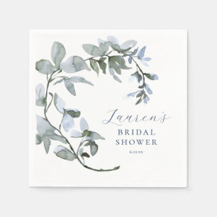 Romantic Watercolor Blue Floral Bridal Shower Napkin