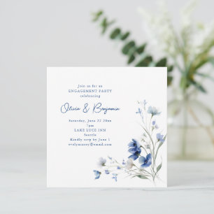 Romantic Watercolor Blue Floral Engagement Party Invitation