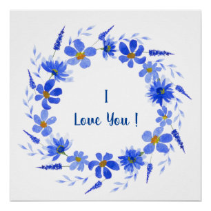 Romantic watercolor blue flowers Summer Poster