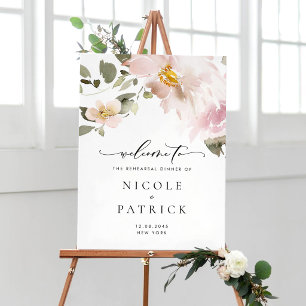 Romantic Watercolor Blush Flowers Rehearsal Dinner Poster