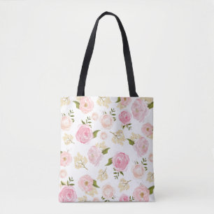 Romantic Watercolor Blush Peonies Floral Pattern Tote Bag