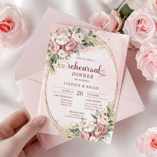 Romantic Watercolor Blush Pink Flowers Rehearsal Invitation