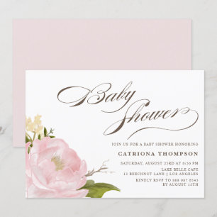Romantic Watercolor Blush Pink Peony Baby Shower Invitation