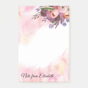 Romantic watercolor blushed boho floral bouquet post-it notes