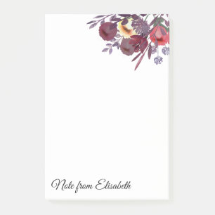 Romantic watercolor boho floral bouquet personaliz post-it notes