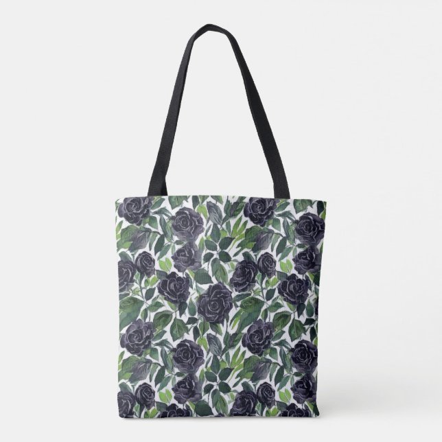 Romantic watercolor bouquet: dark & black roses tote bag (Back)