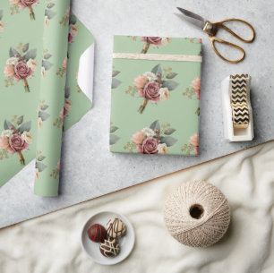 Romantic Watercolor Bridal Bouquet Wrapping Paper