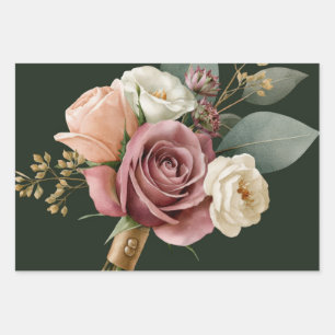 Romantic Watercolor Bridal Bouquet Wrapping Paper Sheet