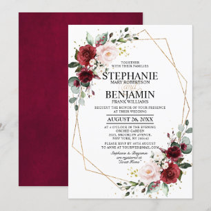 Romantic Watercolor Burgundy Floral Geometric Invitation