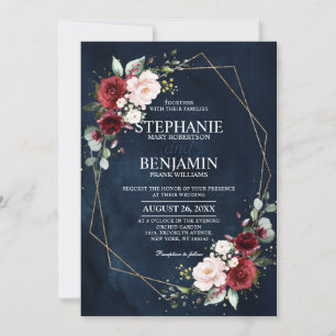 Romantic Watercolor Burgundy Floral Geometric Invitation
