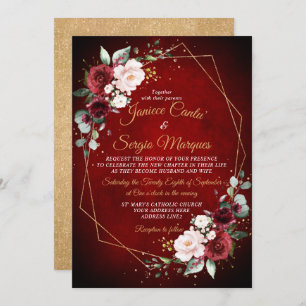 Romantic Watercolor Burgundy Floral Geometric Invitation
