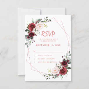 Romantic Watercolor Burgundy Floral Geometric Rose RSVP Card