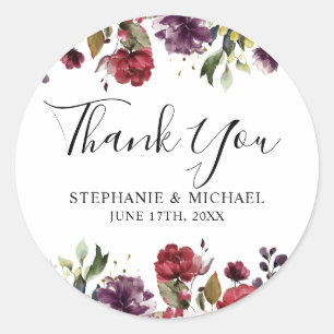 Romantic Watercolor Burgundy Red Blush Rose Floral Classic Round Sticker