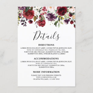 Romantic Watercolor Burgundy Red Blush Rose Floral Enclosure Card