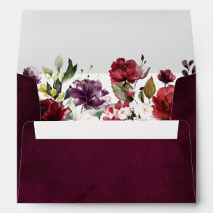 Romantic Watercolor Burgundy Red Blush Rose Floral Envelope