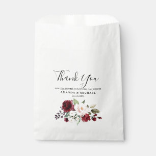 Romantic Watercolor Burgundy Red Blush Rose Floral Favour Bags