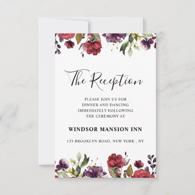 Romantic Watercolor Burgundy Red Blush Rose Floral Invitation (Front)