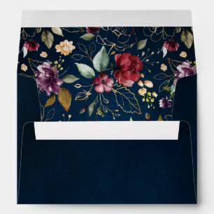Romantic Watercolor Burgundy Red Navy Floral Envelope