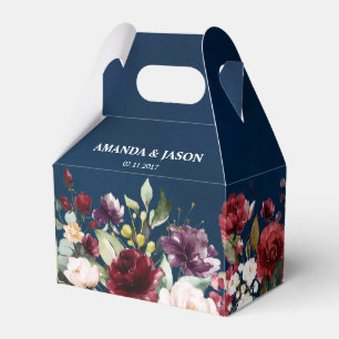 Romantic Watercolor Burgundy Red Navy Floral Favour Box