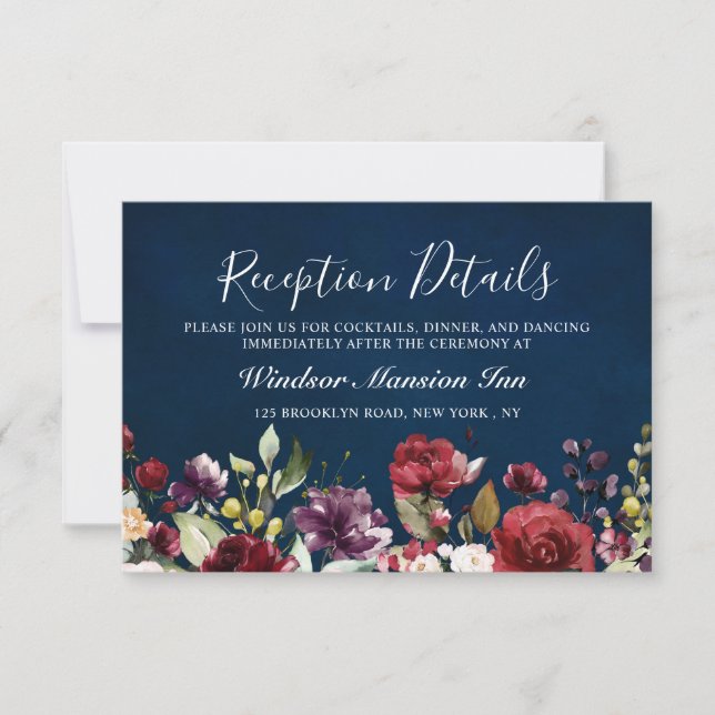 Romantic Watercolor Burgundy Red Navy Floral Invitation (Front)