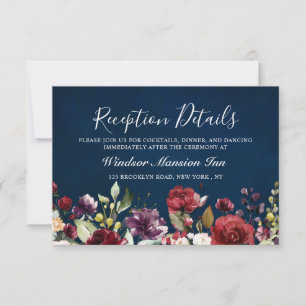 Romantic Watercolor Burgundy Red Navy Floral Invitation