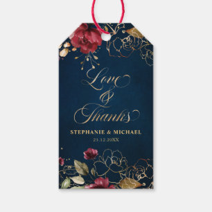 Romantic Watercolor Burgundy Red Navy Rose Floral Gift Tags