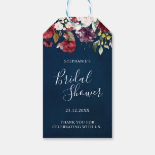 Romantic Watercolor Burgundy Red Navy Rose Floral Gift Tags