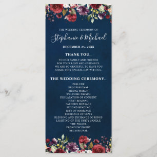 Romantic Watercolor Burgundy Red Navy Rose Floral Programme