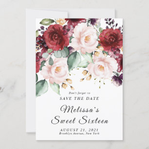 Romantic Watercolor Burgundy Save the date Invitation