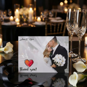 Romantic Watercolor Calligraphy Photo Wedding  Thank You Card