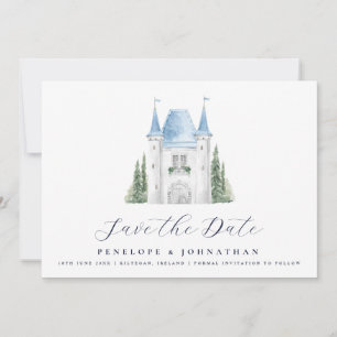 Romantic Watercolor Castle Destination Wedding Save The Date