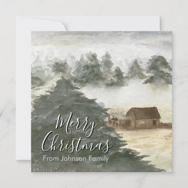 Romantic Watercolor Christmas Card with Cosy Winte (Front)
