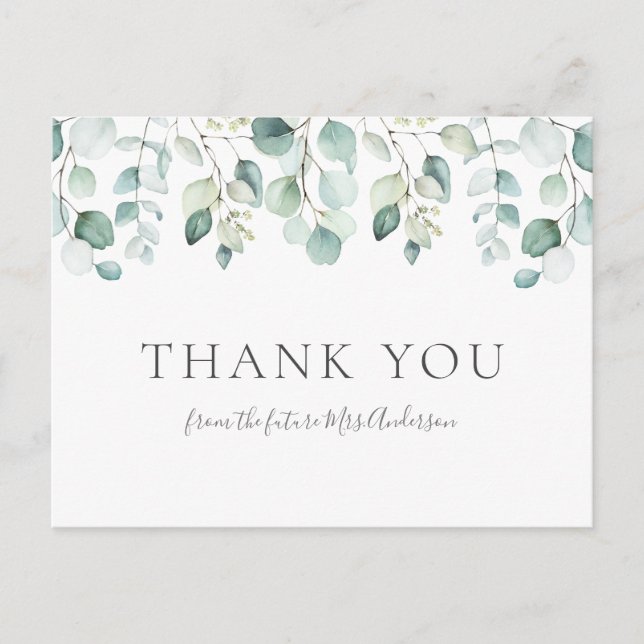 Romantic Watercolor Eucalyptus Greenery Thank You  Postcard (Front)