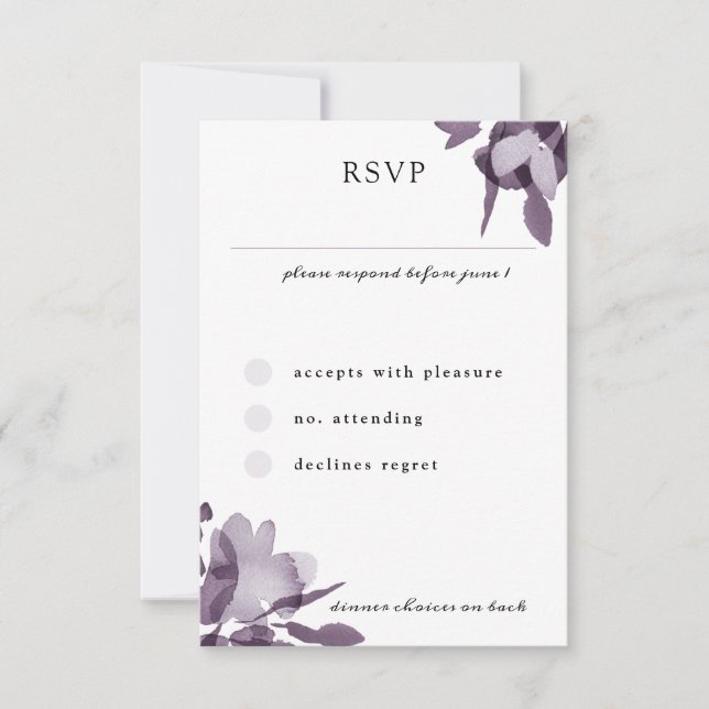 Romantic Watercolor Floral Amethyst Wedding RSVP Card (Front)