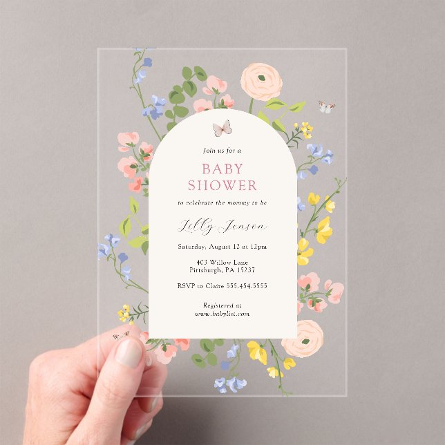 Romantic Watercolor Floral Baby Shower Acrylic Invitations (Insitu (Handheld))