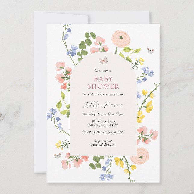 Romantic Watercolor Floral Baby Shower Invitation (Front)