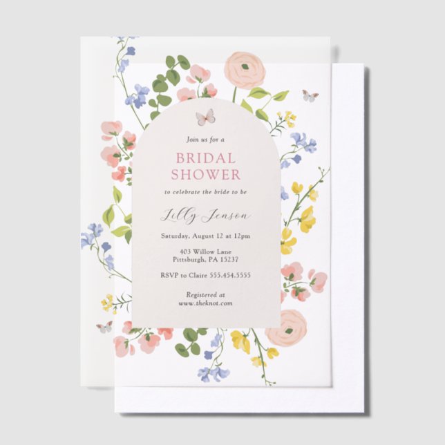 Romantic Watercolor Floral Bridal Shower Vellum Invitations (Offset)