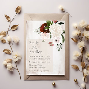 Romantic Watercolor Floral Burgundy Rose Wedding Invitation